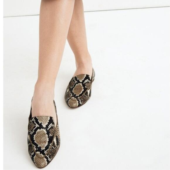 Madewell Frances Leather Skimmer Loafers Snake Embossed Leather Pointed Toe 7 - Picture 1 of 10